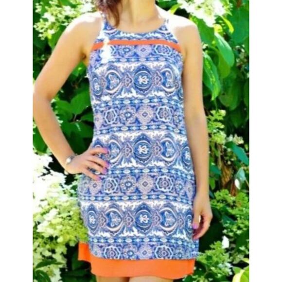 THML Dress Womens Small Blue Orange Boho Luceea Davis Shift Mini Summer - Picture 1 of 7